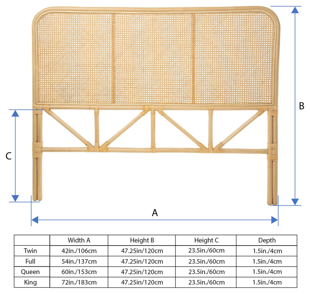Latitude Classic Rattan Cane Headboard, Natural, Queen Size