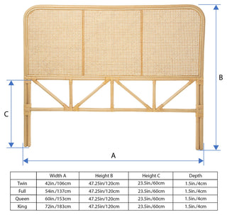 Latitude Classic Rattan Cane Headboard, Natural, Queen Size