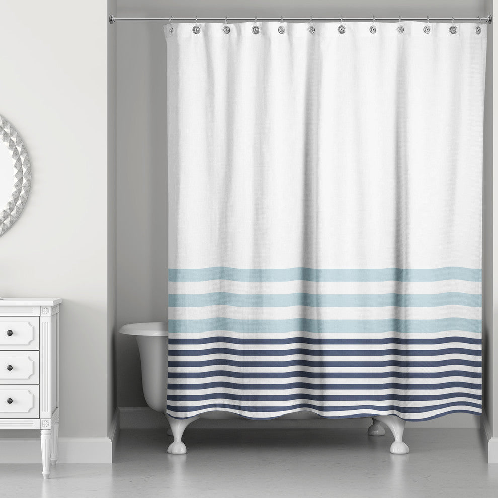 Light Blue and Navy Stripes 71x74 Shower Curtain