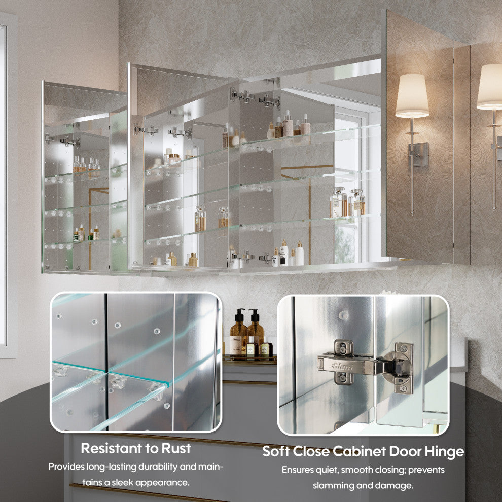 Recessed/Surface Mount Bathroom Medicine Cabinet, Soft-Close Blum Hinges, 60"x30" Three Doors