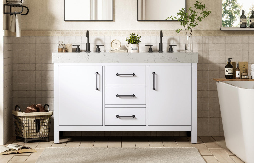 Home Living 54" Double Bathroom Vanity, White