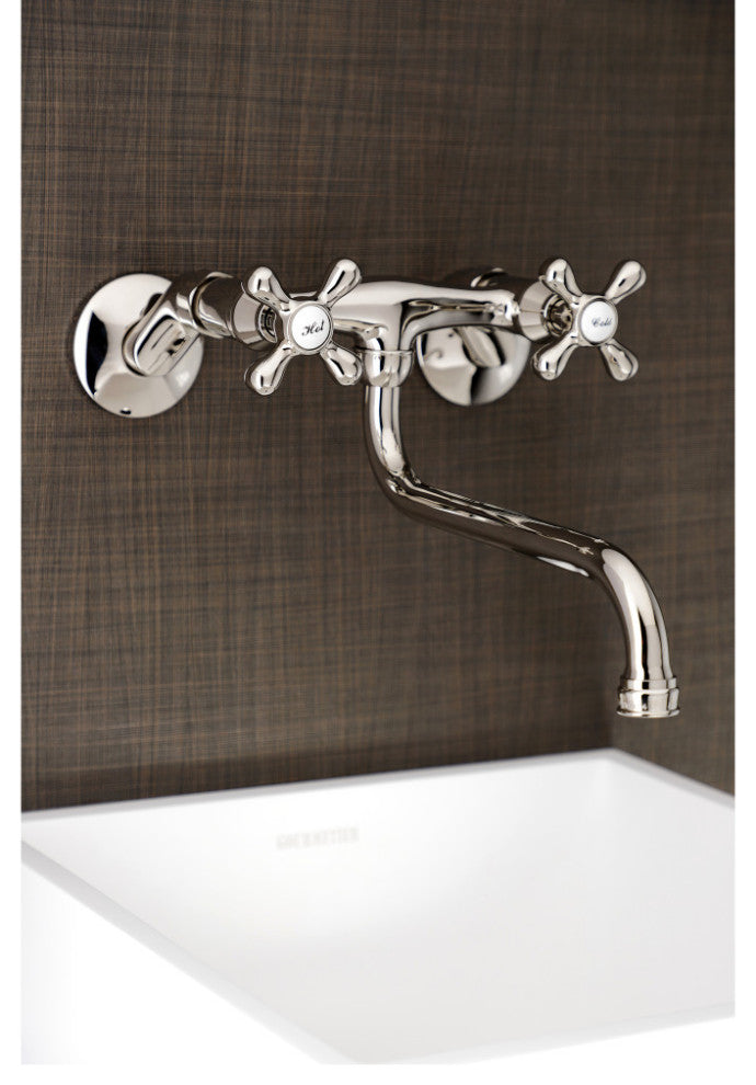 KS215PN Kingston Two Handle Wall Mount Bathroom Faucet, Polished Nickel