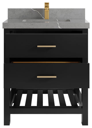 Parker 30" Single Sink Bath Vanity, Black 2" Piatra Gray
