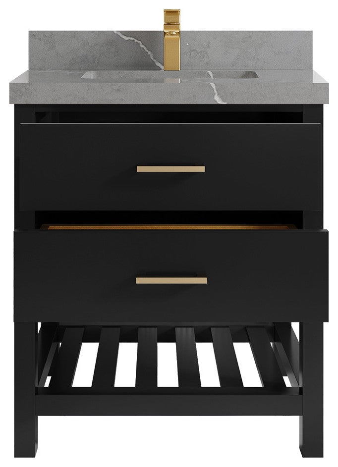 Parker 30" Single Sink Bath Vanity, Black 2" Piatra Gray