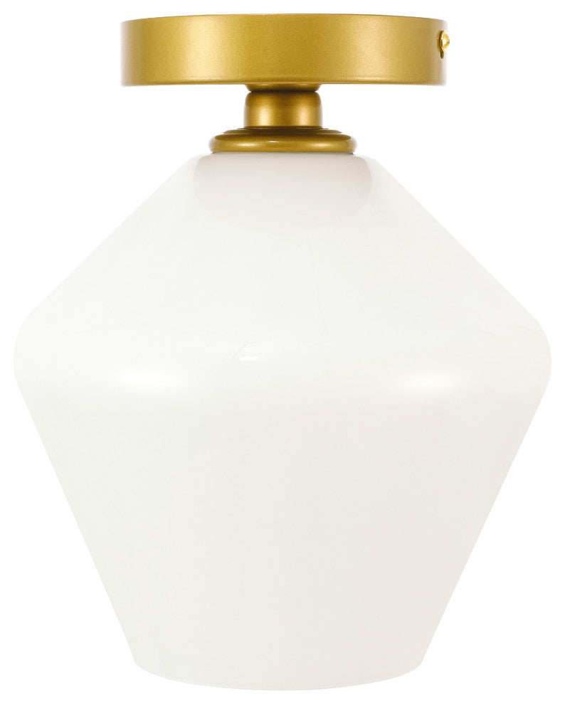Brass Finish And Frosted White Glass 1-Light Flush Mount