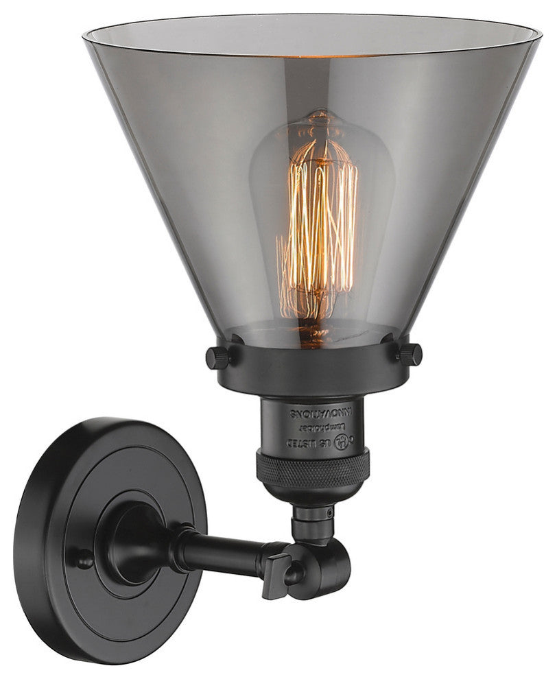 Large Cone 1-Light LED Sconce, Oil Rubbed Bronze, Glass: Smoked