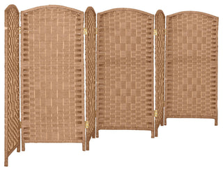 3 ft. Short Diamond Weave Fiber Room Divider Natural 6 Panel