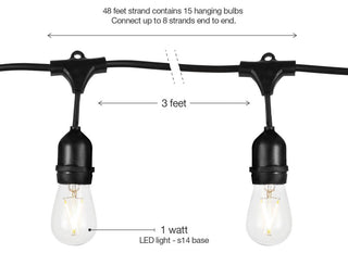 Brightech Ambience Pro - Waterproof LED Outdoor String Lights - 1W Vintage, 48 Ft String