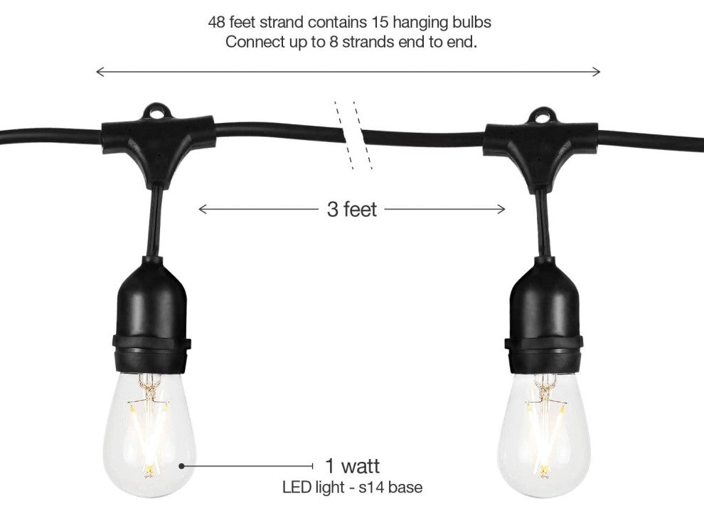 Brightech Ambience Pro - Waterproof LED Outdoor String Lights - 1W Vintage, 48 Ft String