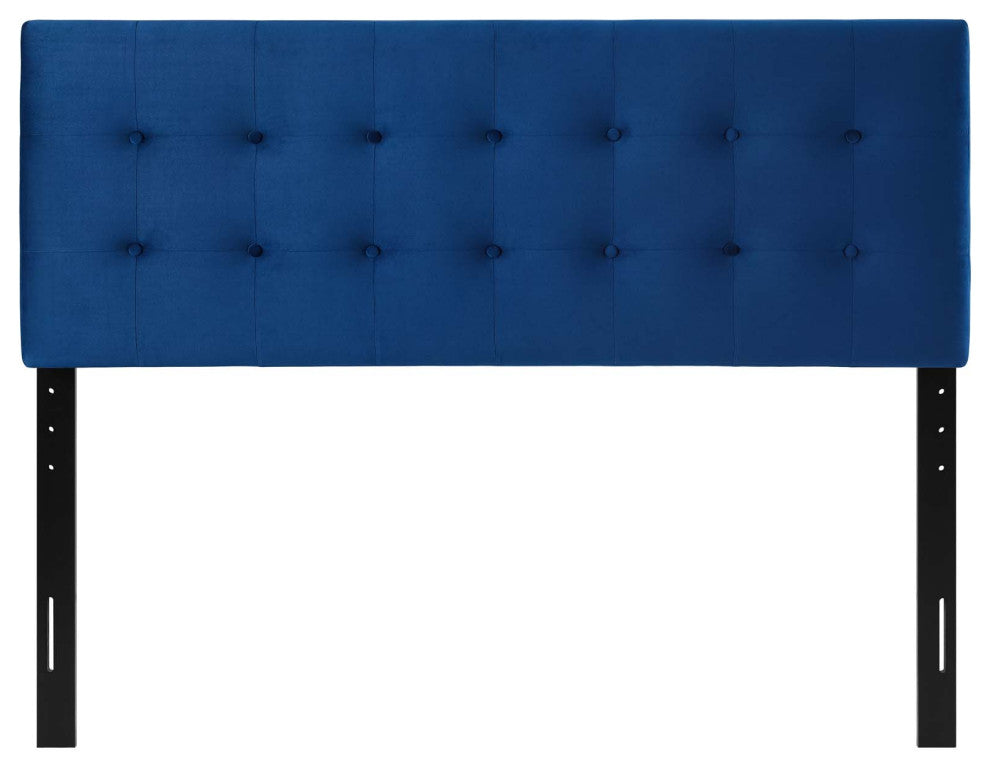 Contemporary Modern Full Size Tufted Headboard, Velvet Fabric, Navy Blue