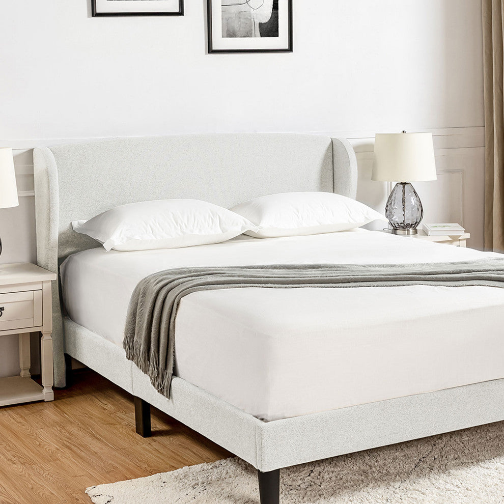 Upholstered Wingback Platform Bed, King, White