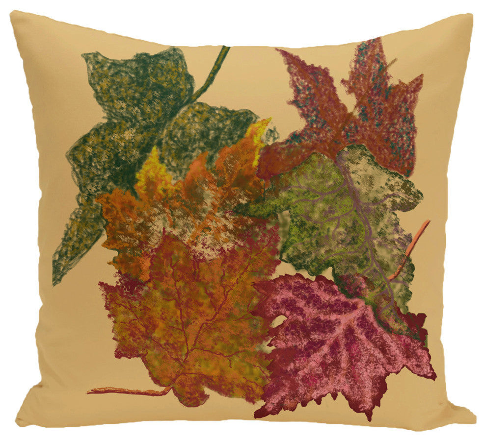 Autumn Leaves Flower Print Pillow, Gold, 26"x26"