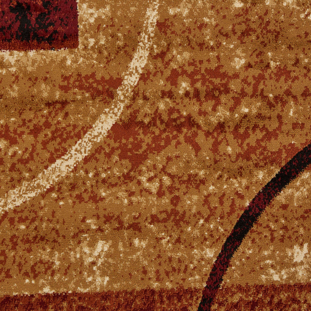 5" x 7" Red and Brown Geometric Area Rug