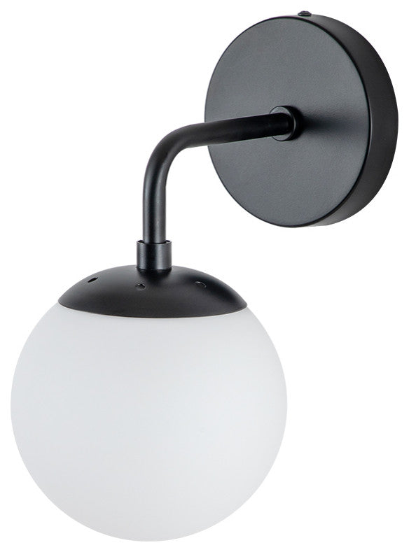 1-Light Milky Glass Globe Wall Sconce, Black