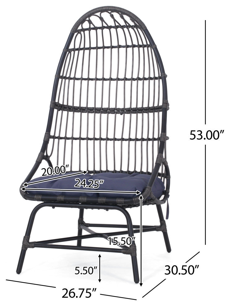 Cortina Outdoor Wicker Basket Chair With Cushion, Dark Gray/Gray
