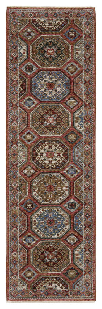 Hanford Panel Medallion Pink/Red Fringe Edge Area Rug Runner