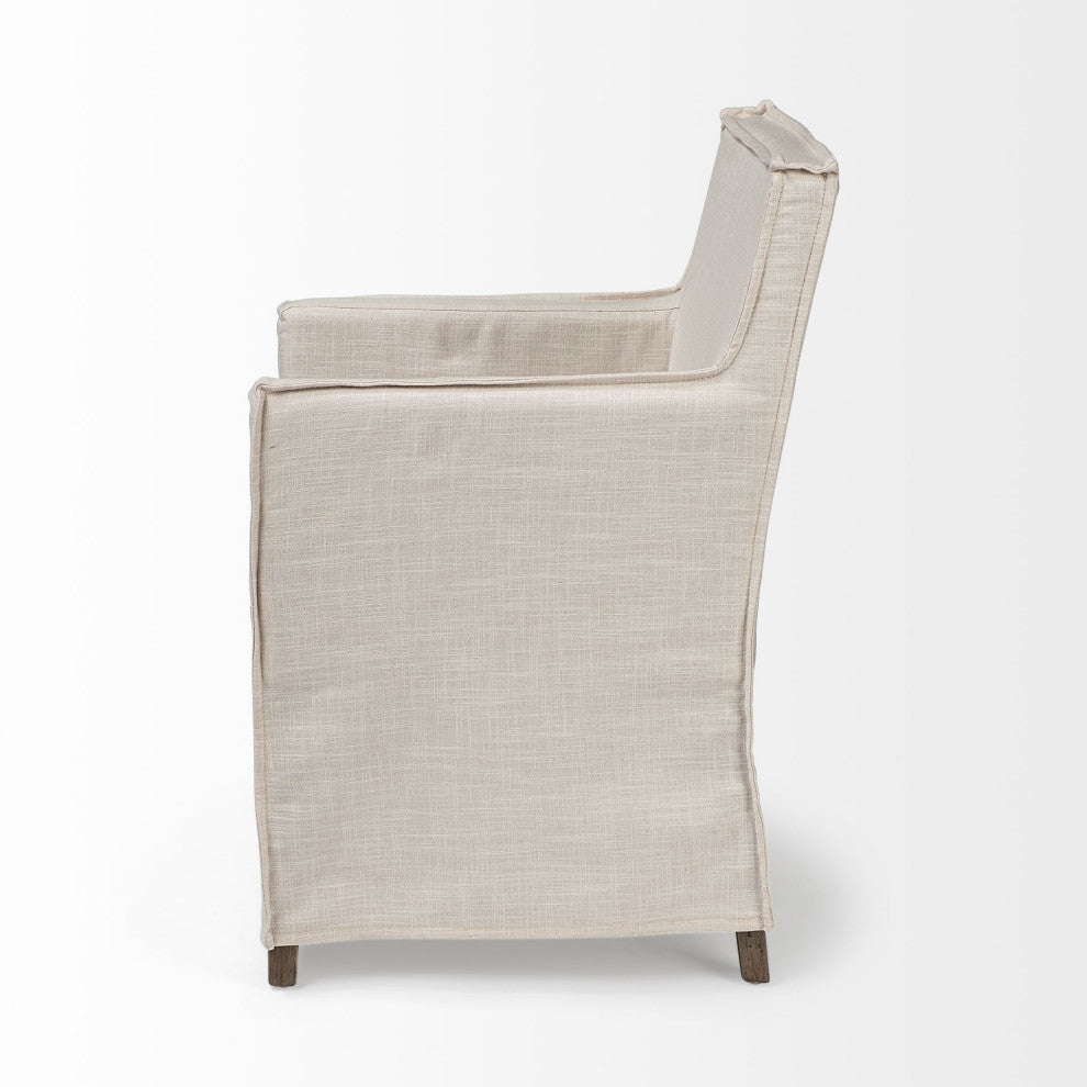 HomeRoots Cream Fabric Slip Cover With Brown Wood Frame Dining Chair