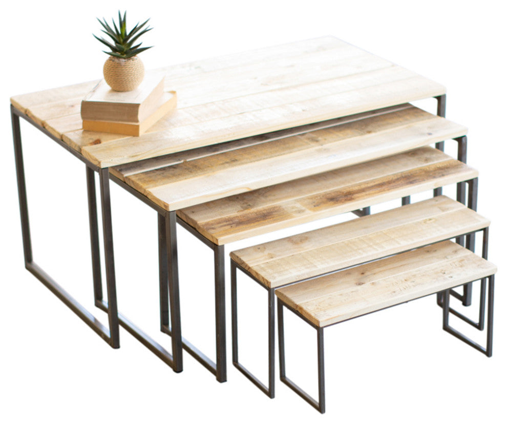 Farmhouse Recycled Wood Rectangle Nesting Stand 5-Piece Set