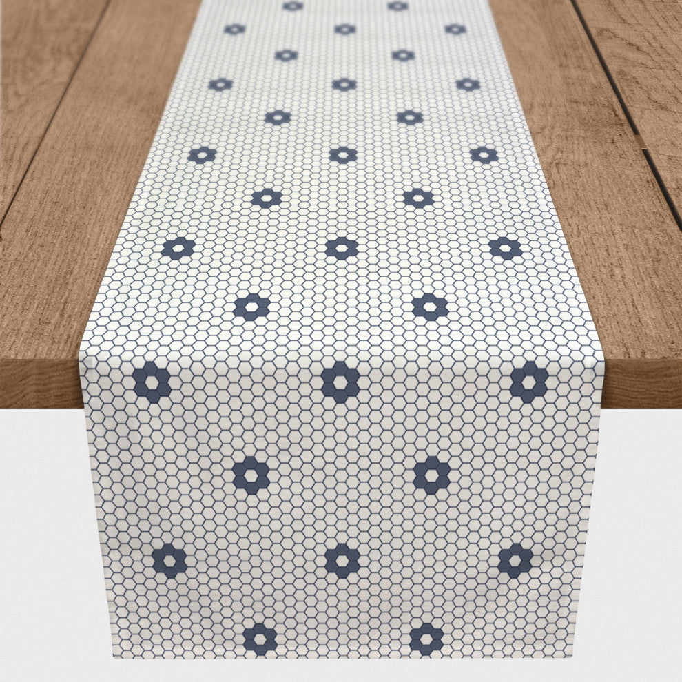 Navy Floral Pattern 16x90 Cotton Twill Runner
