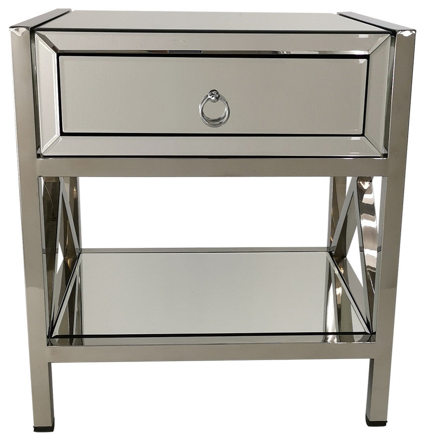 Clarity one drawer beveled mirror chest