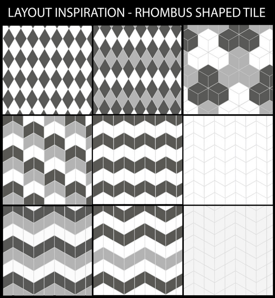 Rhombus Porcelain Floor and Wall Tile, Black, Sample