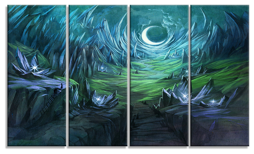 "Twilight Valley" Landscape Digital Print on Canvas, 4 Panels, 48"x28"