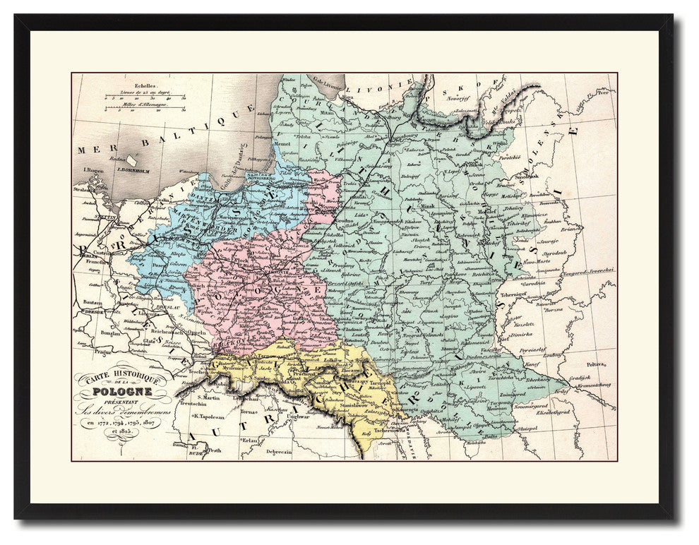Poland Prussia Germany Vintage Antique Map Wall Art, 28"x37"