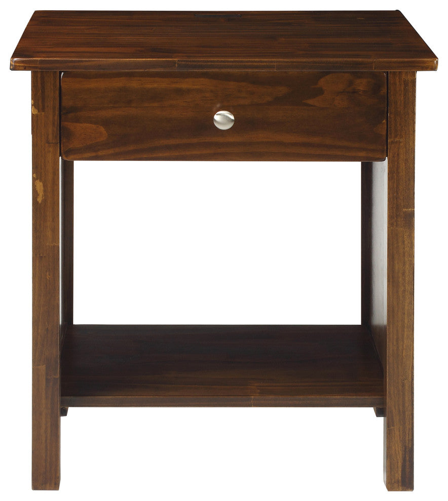 Vanderbilt Night Stand End Table With 4 Usb Ports, Warm Brown