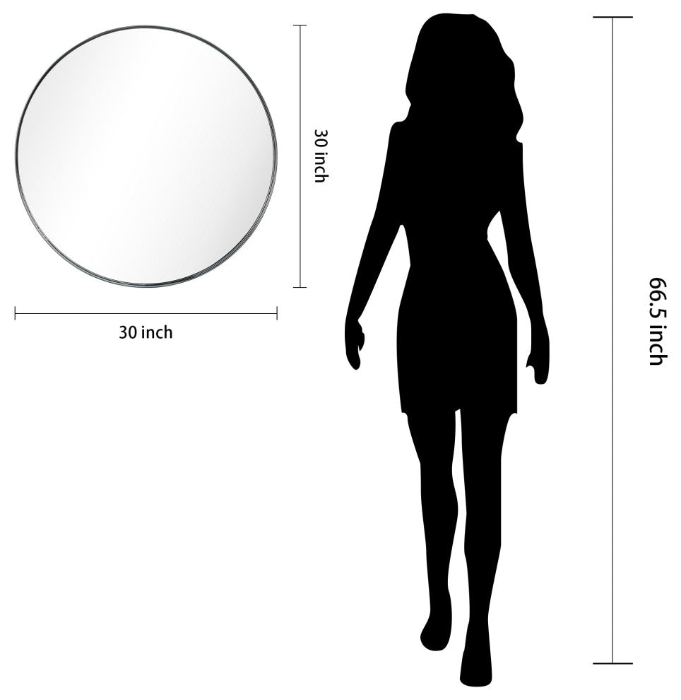 Ultra Stainless Steel Round Wall Mirror- 30"x30", Polished Silver