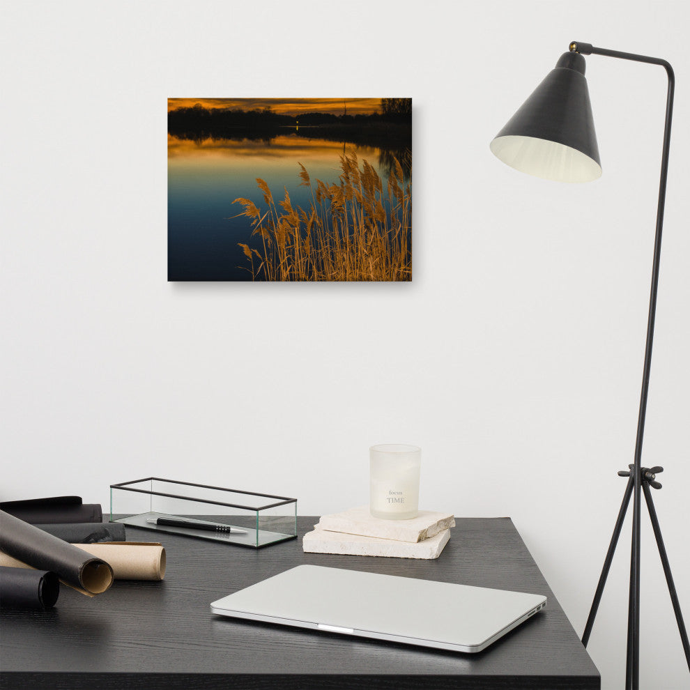 Rustic Canvas Wall Art: Sunset Reedy Point Landscape Print, 12" X 16"