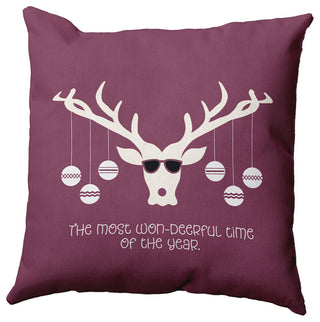Cool Christmas Deer Accent Pillow, Passion Flower, 18"x18"