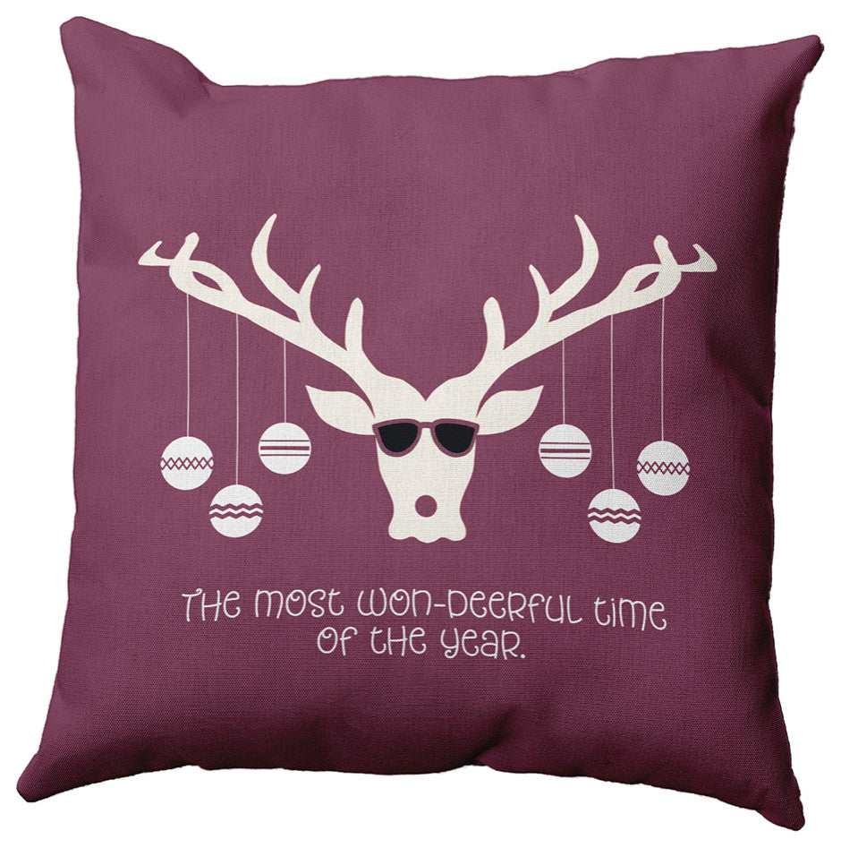 Cool Christmas Deer Accent Pillow, Passion Flower, 18"x18"