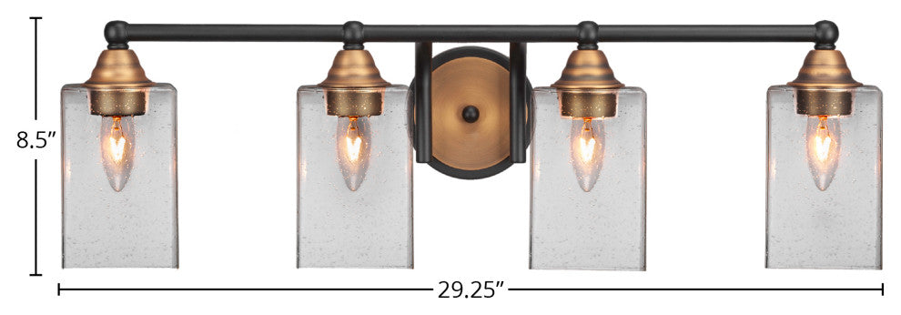 Paramount Bath Bar, Matte Black and Brass, 4" Clear Bubble Glass
