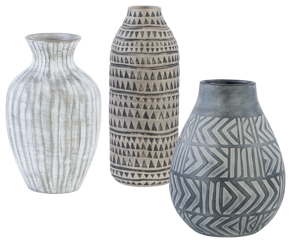 Uttermost - 17716 - Vases, S/3 - Natchez - Gray, Charcoal, And Natural Beige