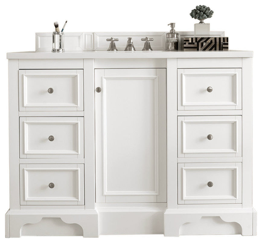 De Soto 48" Single Vanity, Bright White,  Eternal Jasmine Pearl Quartz Top