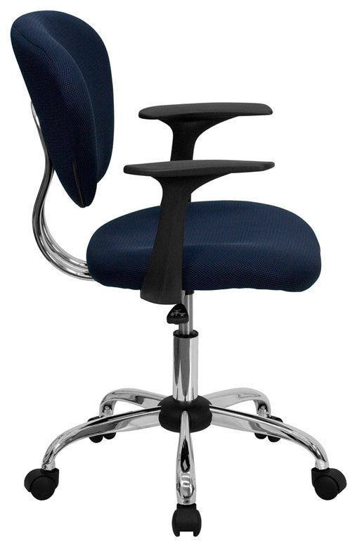 Mid-Back Navy Mesh Swivel Task Chair, Chrome Base and Arms