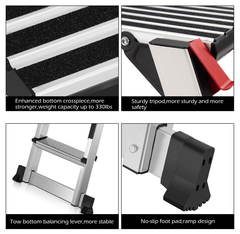 Costway Aluminum Step Stool Work Platform Folding Bench Ladder 330lbs Capacity