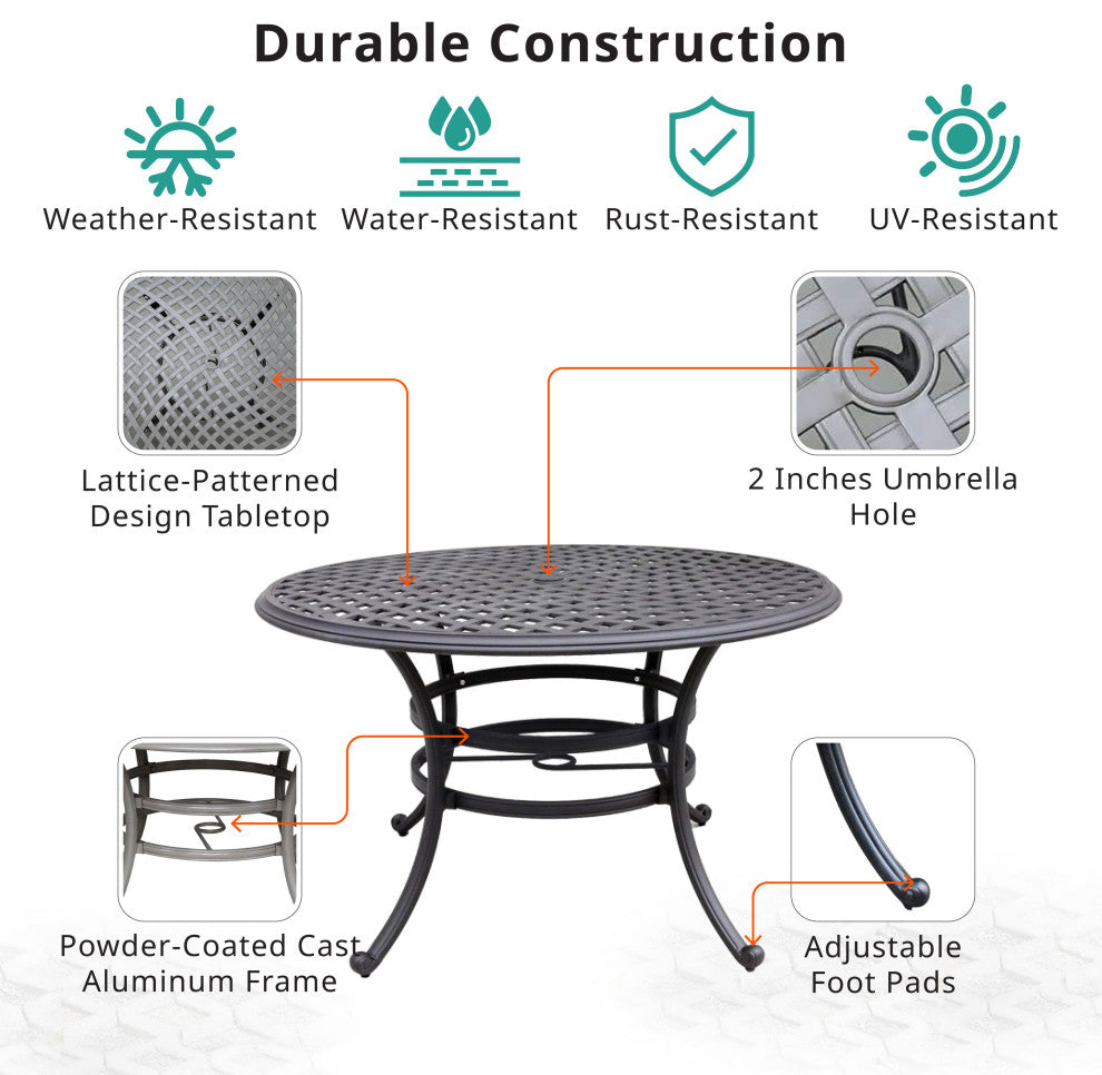 Venice Aluminum 49" Round Dining Table, Ashen Wheat