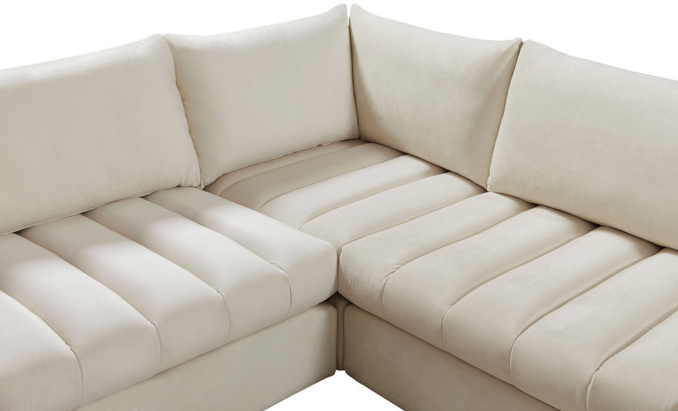 Jacob Velvet Upholstered 5-Piece L-Shaped Modular Sectional, Cream