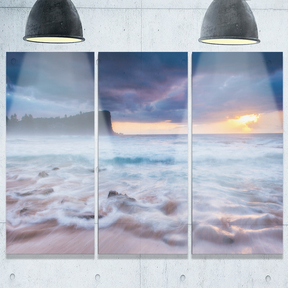 "Incredible Sunset With White Waves" Metal Wall Art, 3 Panels, 36"x28"