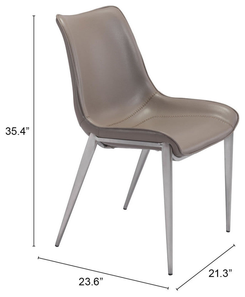 Dining Chair, Set of 2, Faux Vinyl Leather, Steel, Gray, Silver, Cafe