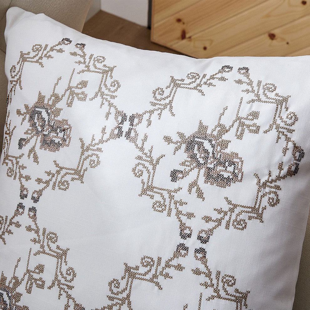 Rose Embroidery 2 Piece Pillow Cover Set, 26" X 26", Taupe