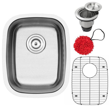 15" Undermount 16-Gauge Stainless Steel Kitchen and Bar Sink, Sink With Full Acc