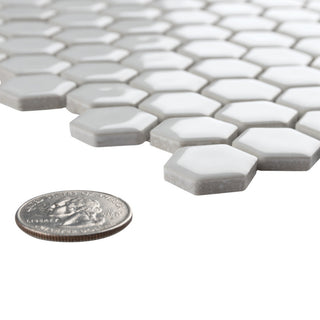 Colmena Hex Porcelain Floor and Wall Mosaic Tile, Glossy White