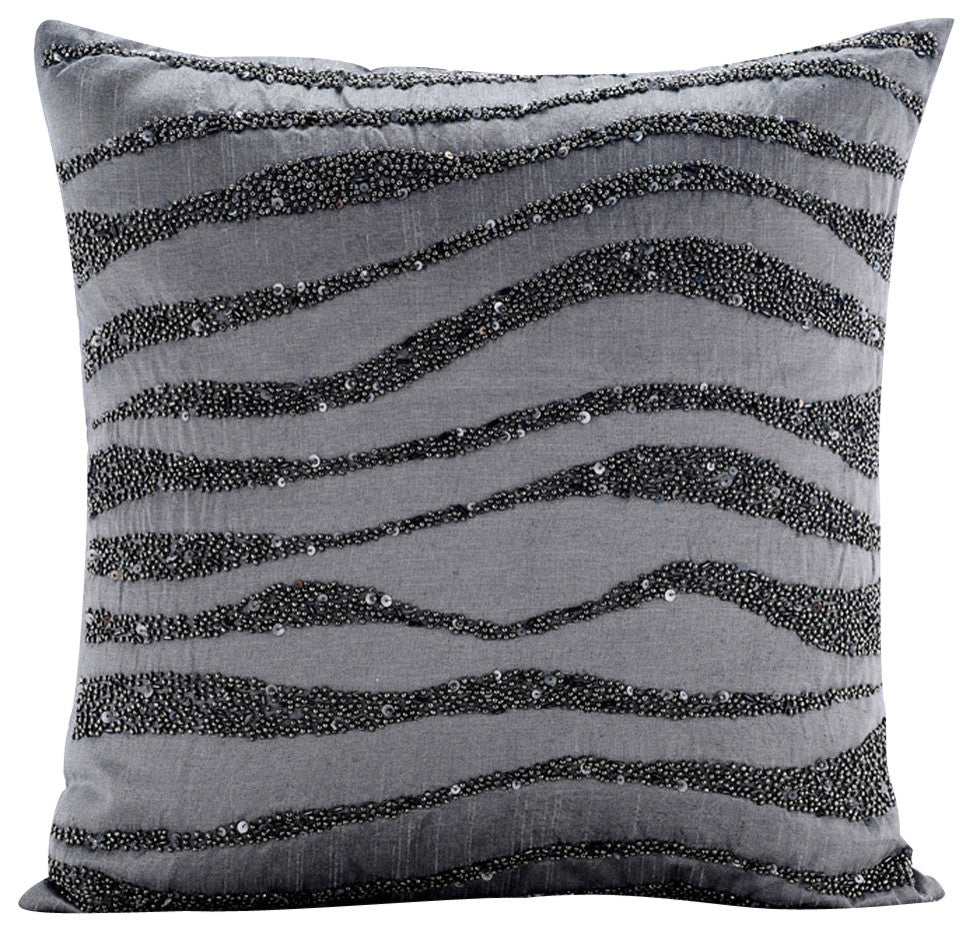 Gray Decorative Pillow Shams 24"x24" Silk, Gray Sand Dunes