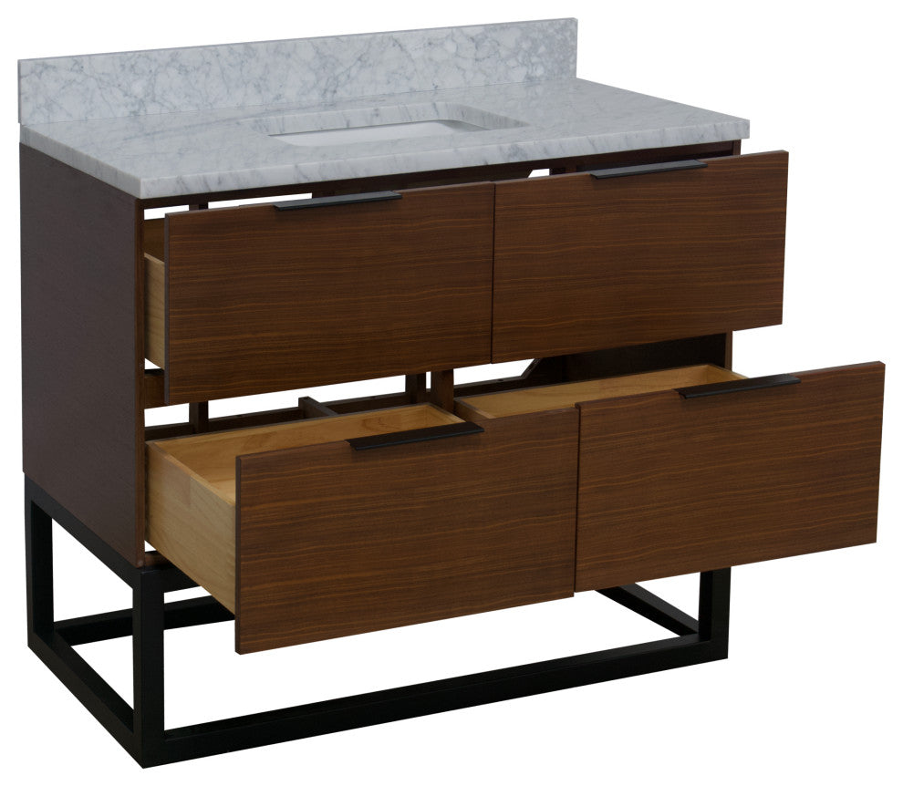 Mia 42" Bathroom Vanity, Walnut, Carrara Marble