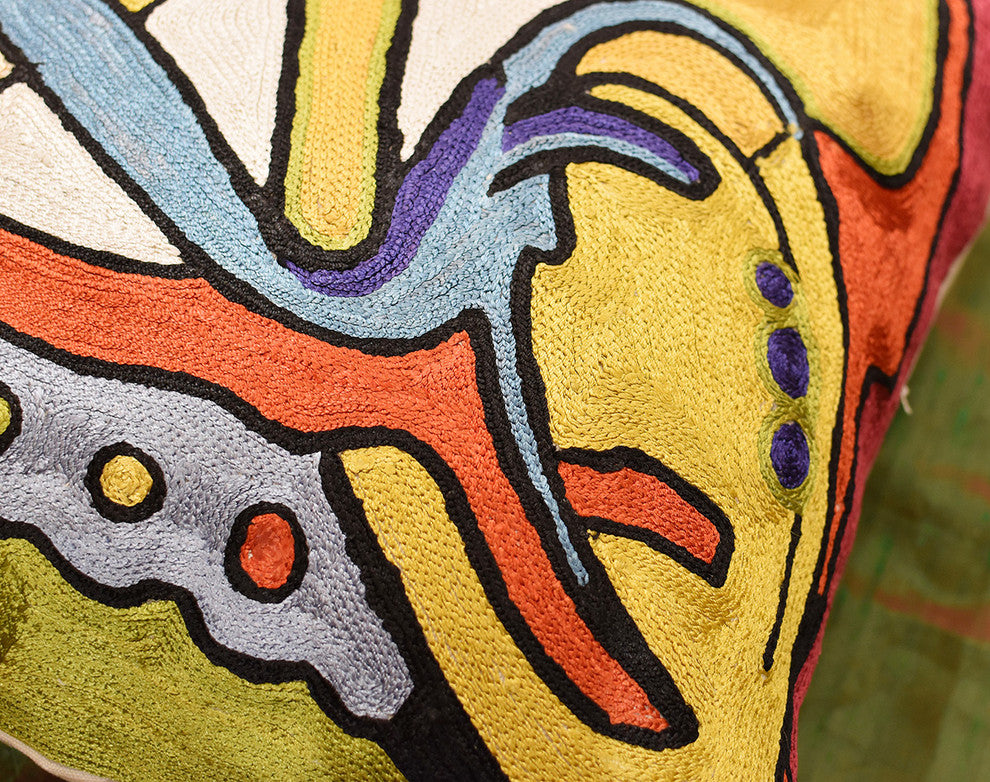 Bass Dance by Alfred Gockel Accent Pillow Cover-Handembroidered Art Silk 18x18"