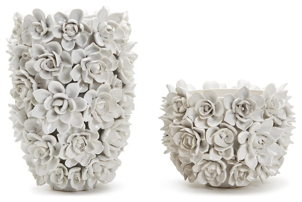 Two's Company Succulents Set of 2 White Ceramic Planter/Vases