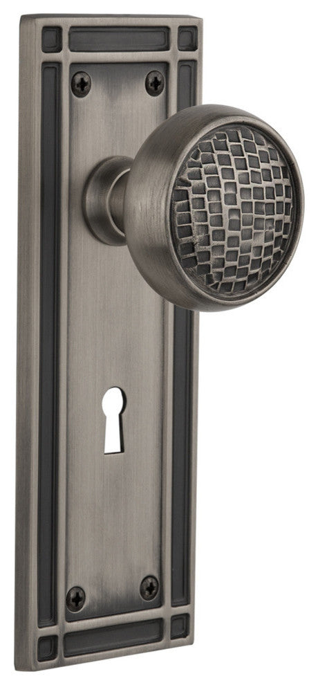 Mission Plate Interior Mortise Craftsman Door Knob, Antique Pewter