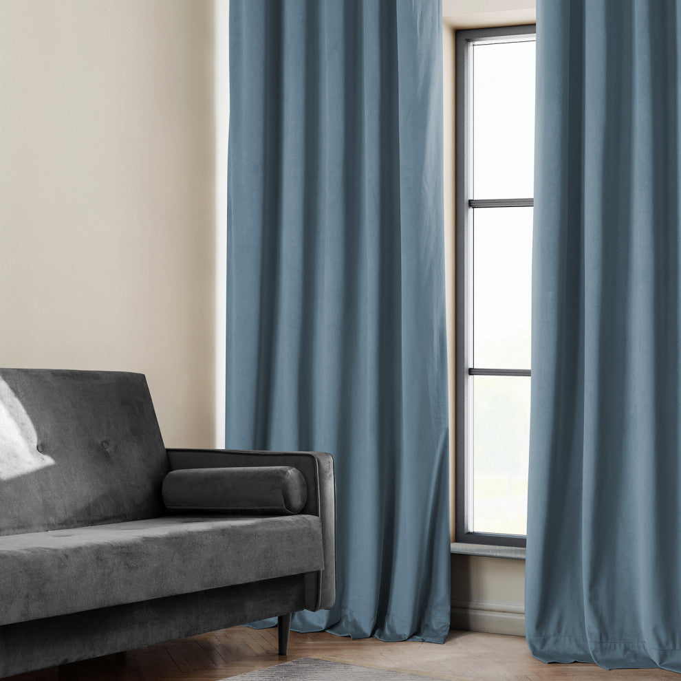 Heritage Plush Velvet Curtain Single Panel, Denmark Blue, 50"x96"